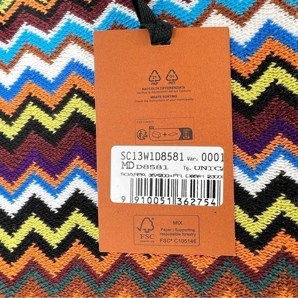 Missoni Scarpia Knit Scarf 18” x 79”Wool Blend Zigzag Multicolor Chevron New NWT - Picture 6 of 9
